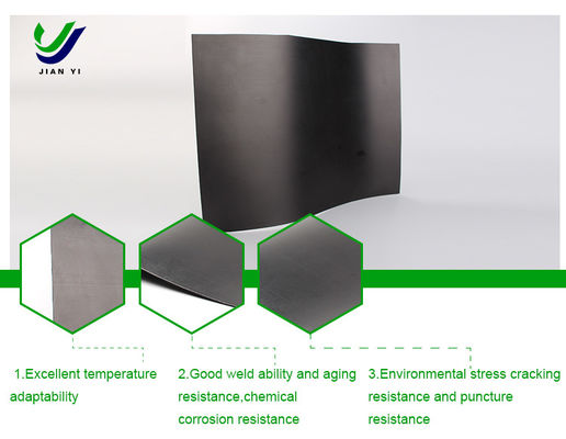 Проницаемый материал HDPE гладкая геомембрана с отличной устойчивостью к УФ-излучению и 700% удлинением при разрыве для полигонов и плотин